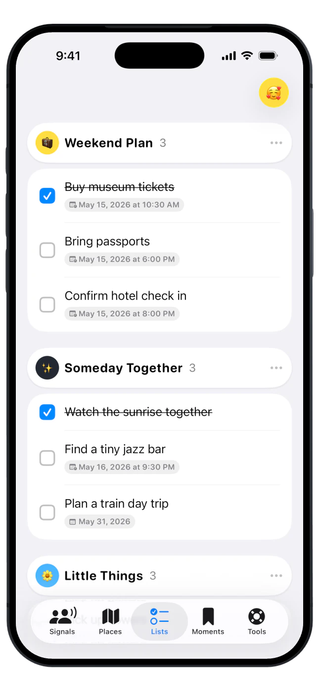 Shared lists and plans in Mudu