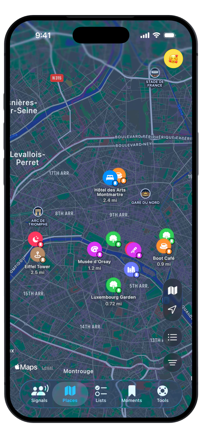 Saved places on the Mudu map